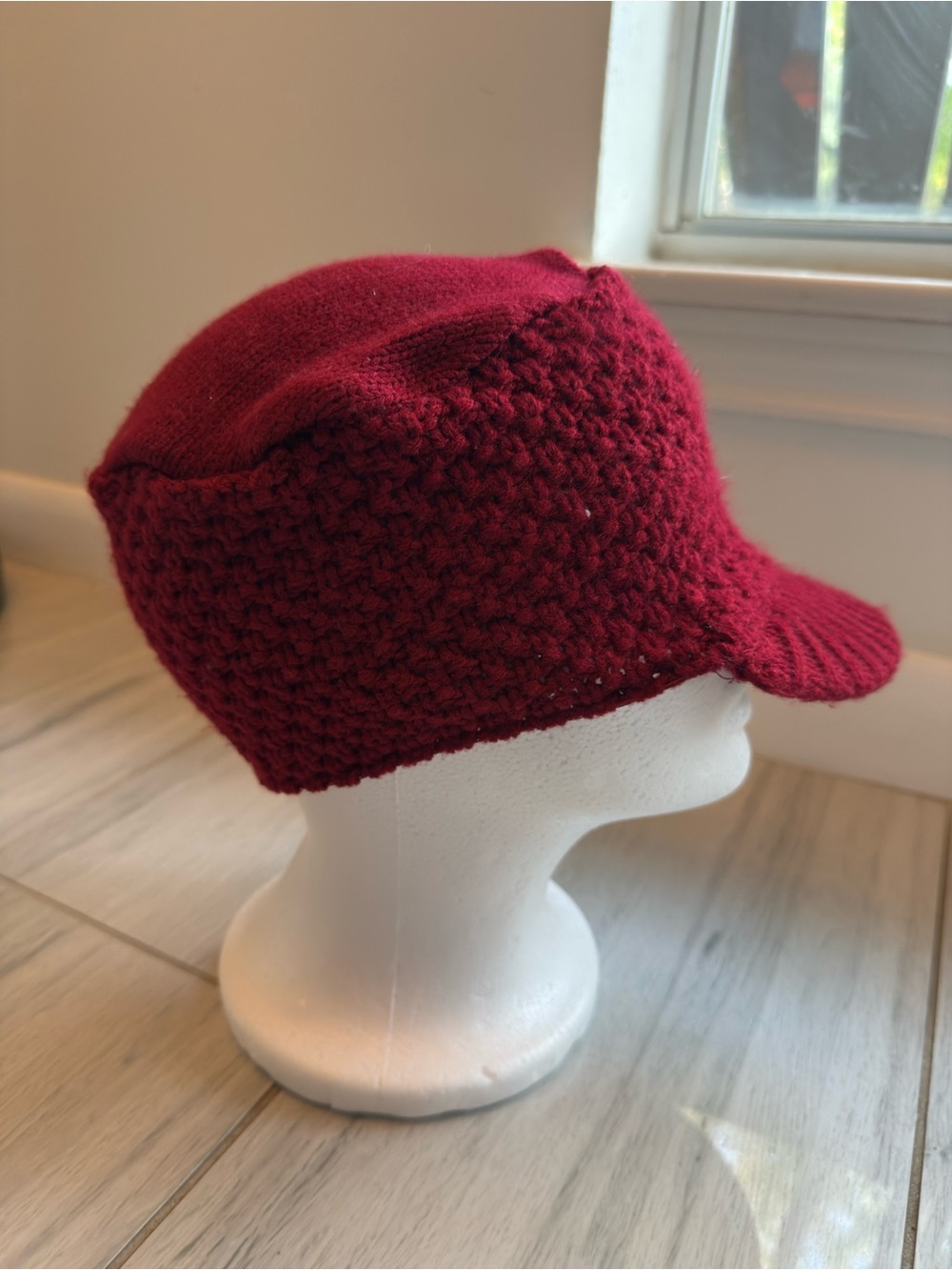 Y2K Fossil Cable Knit Newsboy Cap Buttons One Size Red - Picture 3 of 7